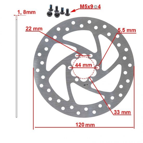 Disc de frana trotineta electrica 120 mm ,6 suruburi, silver