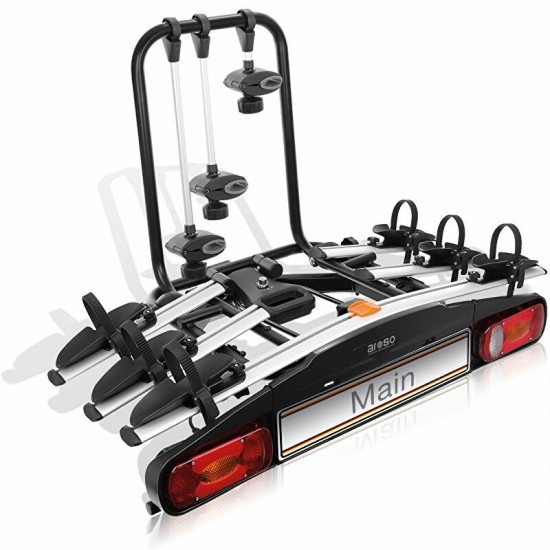 Suport de transport pentru 3 biciclete electrice AROSO Main 3 Silver, pliabil, pridere pe carlig de remorcare Suport de transport pentru 3 biciclete electrice AROSO Main 3 Silver, pliabil, pridere pe carlig de remorcare