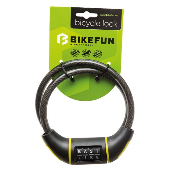 Lacăt BIKEFUN RIDDLE cu cablu oțel 10x800, 4 cifre - L5046