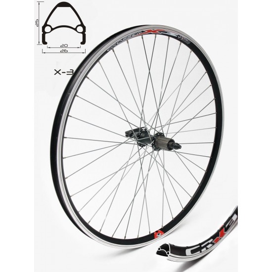 Roata CROSSER X3 36H 28" Spate QR Caseta Negru capsata Roata spate CROSSER X3 36H 28 Caseta, QR - Frana V-brake cu butuc JY802