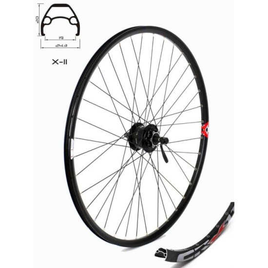 Roata fata CROSSER X11 36H 28 QR - Frana disc (6 suruburi) cu butuc SHIMANO DH-3D32 - capsata