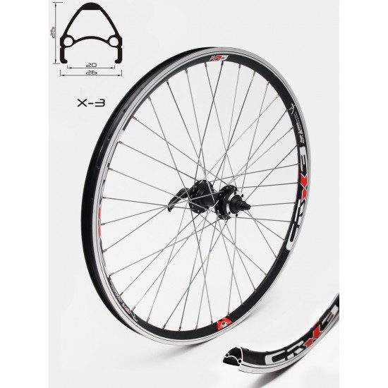 Roata CROSSER X3 36H 26" Fata QR Disc Negru Roata fata CROSSER X3 36H 26 QR - Frana disc (6 suruburi) cu butuc Joytech