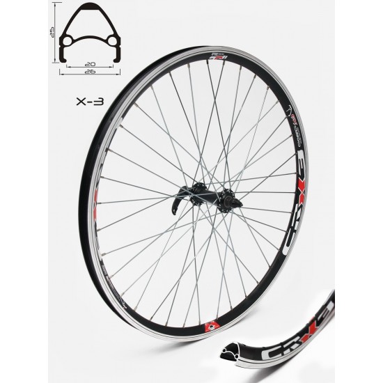 Roata CROSSER X3 36H 26 Fata QR Negru Roata fata CROSSER X3 36H 26 QR - Frana V-brake cu butuc JoyTech