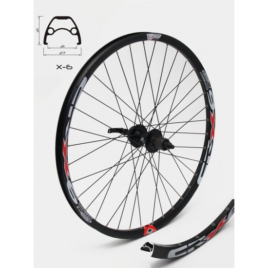 Roata CROSSER X6 36H 26" Spate QR Disc Caseta capsata Negru Roata spate CROSSER X6 36H 26 Caseta, QR - Frana disc (6 suruburi) cu butuc JYD762 - capsata
