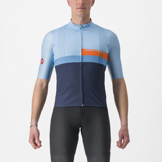 Tricou cu maneca scurta Castelli A Blocco Bleu/Bleumarin/Portocaliu L