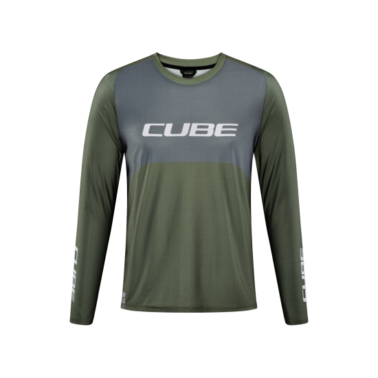 TRICOU CICLISM CUBE VERTEX ROUND NECK JERSEY TM L/S OLIVE GREY XL