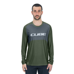 TRICOU CICLISM CUBE VERTEX ROUND NECK JERSEY TM L/S OLIVE GREY XL