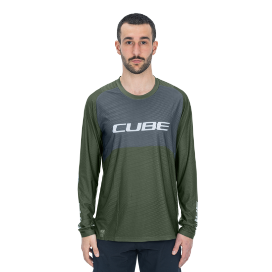 TRICOU CICLISM CUBE VERTEX ROUND NECK JERSEY TM L/S OLIVE GREY XL