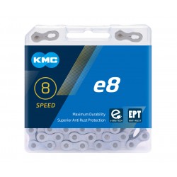 Lanț KMC E8 8 speed e-bike 1/2 x 3/32 136L argintiu/negru