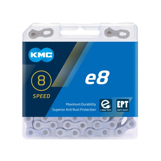 Lanț KMC E8 8 speed e-bike 1/2 x 3/32 136L argintiu/negru Lanț KMC E8 8 speed e-bike 1/2 x 3/32 136L argintiu/negru