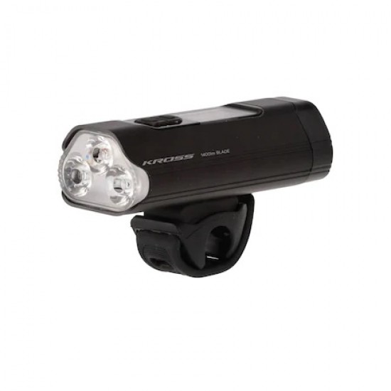 Far profesional KROSS Blade 1400LM, 4800Ah, pentru trotineta / bicicleta, reincarcabil USB, 3 leduri frontale, activitati outdoor, negru Far profesional KROSS Blade 1400LM, 4800Ah, pentru trotineta / bicicleta, reincarcabil USB, 3 leduri frontale, activitati outdoor, negru